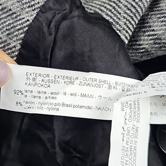 Zara NWT Gray Wool Blend Checked Lapel Collar‎ Pocket Double Breasted Coat Small - Picture 9 of 12